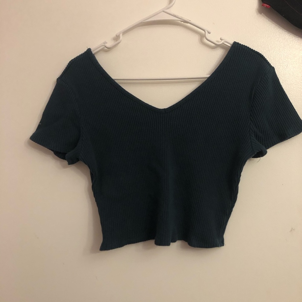 🌺 Dark Teal Thick Vneck Crop Top